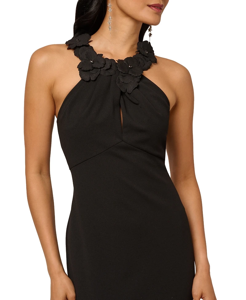Adrianna Papell Petite Embellished Rosette Halter Gown