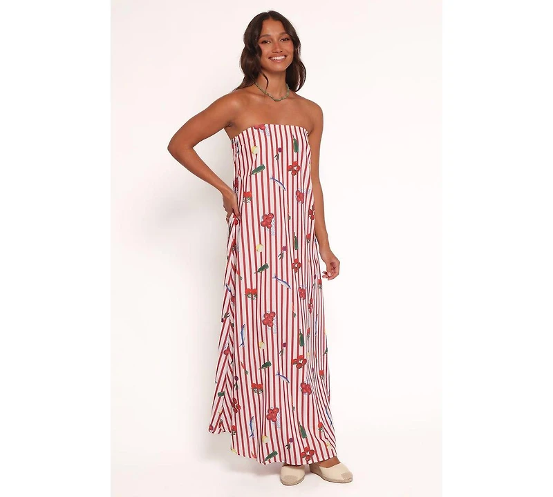 Petal and Pup Women's Soph Strapless Maxi Dress - Red Picnic Stripe