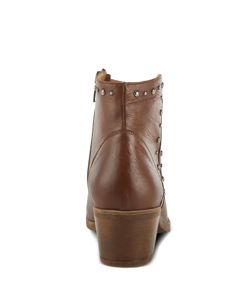 Azura Spring Step Wildwest Leather Western Bootie with Studded Detail and Inside Zipper