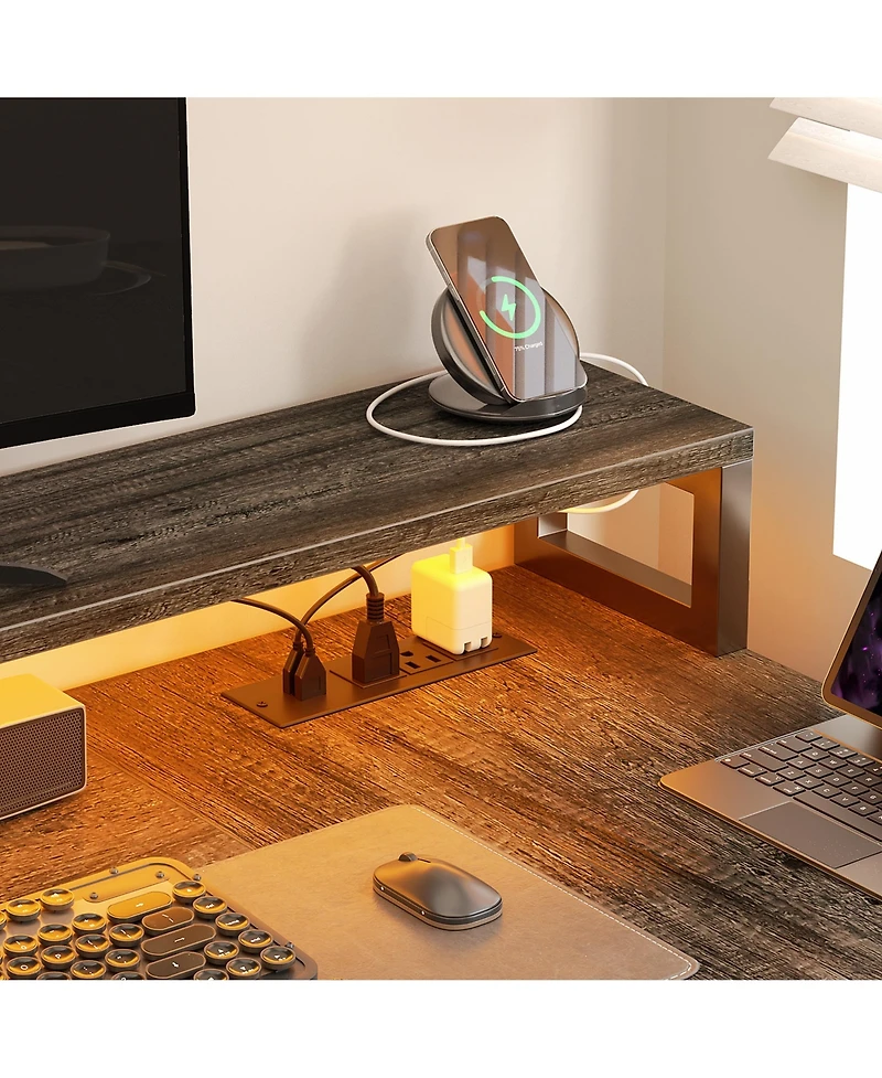 Aheaplus L-Shaped Computer Desk with Drawers and Monitor Shelf, Gaming Desks Led Strip
