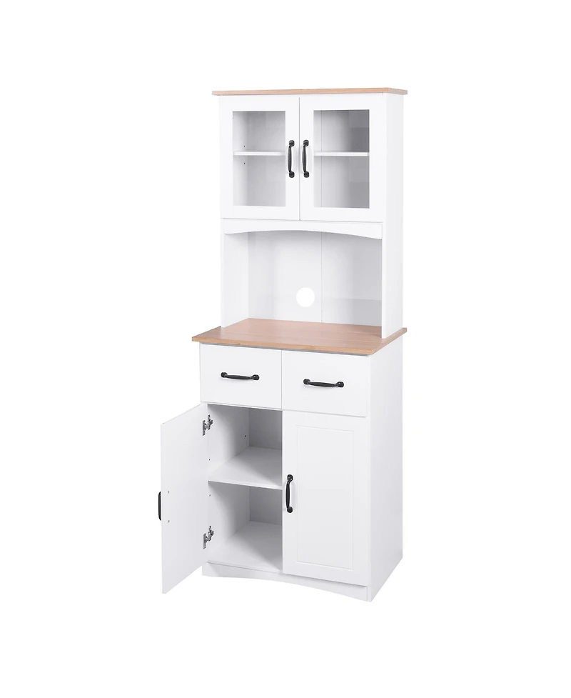 Casainc Wooden Kitchen Pantry Cabinet with Glass Doors and Storage Drawer