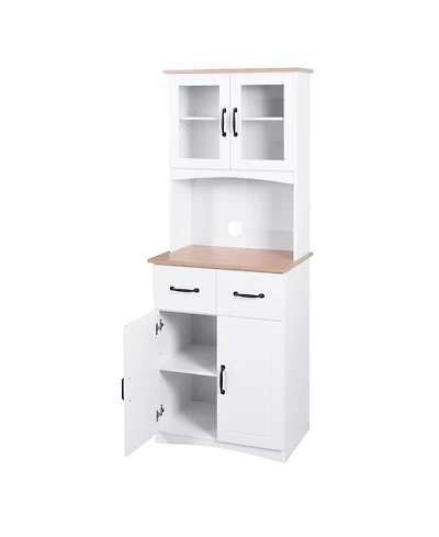 Casainc Wooden Kitchen Pantry Cabinet with Glass Doors and Storage Drawer