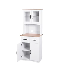 Casainc Wooden Kitchen Pantry Cabinet with Glass Doors and Storage Drawer