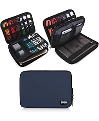 Bubm Dark Blue Electronics Organizer Bag - Medium Double Layer Travel Case for Cables, Usb Drives, Chargers, iPad Mini Accessories