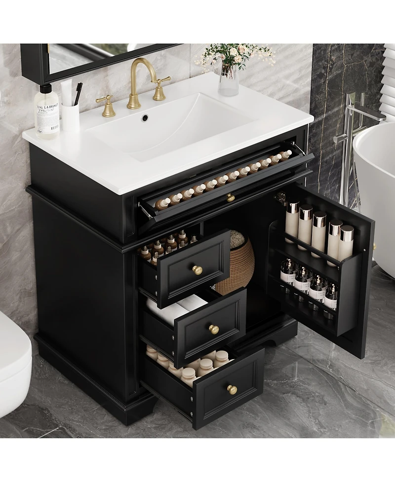 Slickblue Bathroom Vanity with Sink Soft Closing Door Tip-Out Drawer and Three Drawers