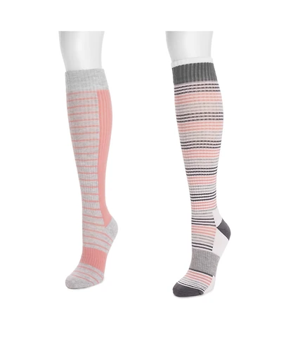 Muk Luks Women's 2 Pair Pack Cotton Compression Knee High Socks