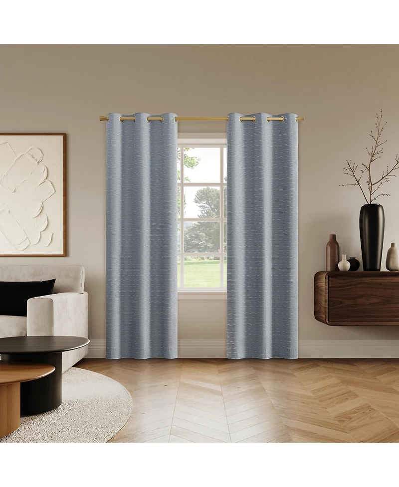 Sun Zero Drayton Slub Detail Magnetic Closure 100% Blackout Grommet Curtain Panel Pair