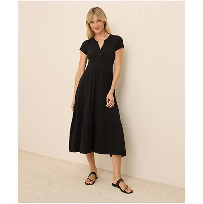 Pact Women's Organic Cotton Relaxed Slub Henley Market Dress