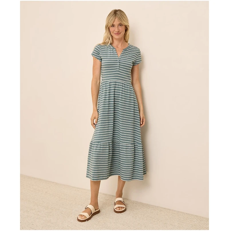 Pact Women's Organic Cotton Relaxed Slub Henley Market Dress