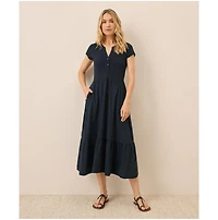 Pact Women's Organic Cotton Relaxed Slub Henley Market Dress