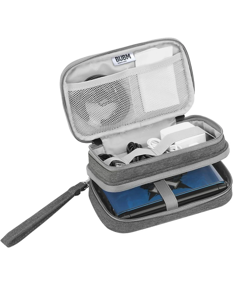 Bubm Gray Travel Case for Nintendo 3DS/3DS Xl/New 2DS Xl - Double Compartment Protective Carrying Bag with Accessory Storage