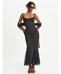 Miss Circle Women's Yadira Black Base Polka Dot Chiffon Maxi Dress