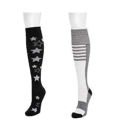 Muk Luks Women's 2 Pair Pack Cotton Compression Knee High Socks