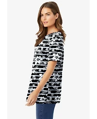 Woman Within Plus Perfect Printed Short-Sleeve Crewneck Tee