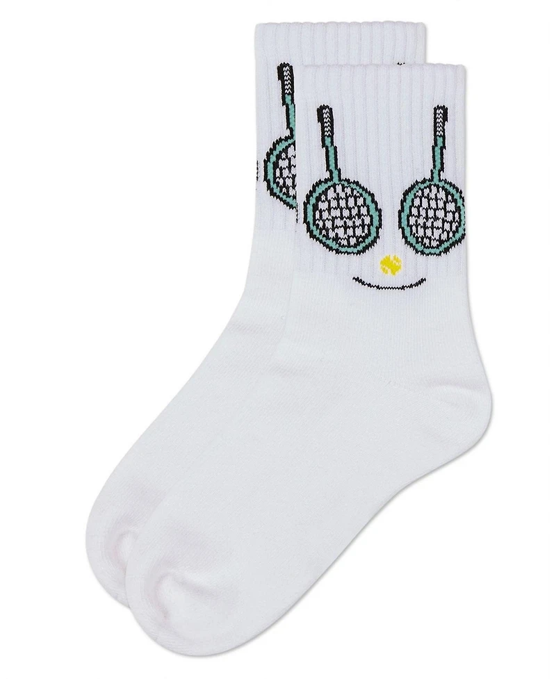 Memoi Girls' Tennis Smiley Face Crew Socks