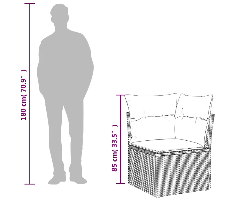 vidaXL Patio Sofa Corner with Cushions Black Poly Rattan