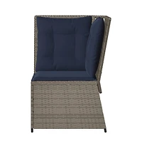 Patio Sofa Gray, Navy Blue Pe Rattan, Powder-Coated Steel Medium