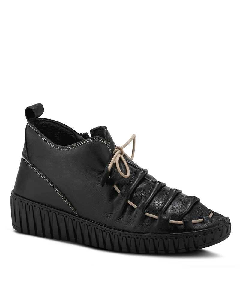 Azura Spring Step Nespea Premium Leather Slip-On Wedge with Elastic Vamp Tie and Removable Insole