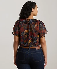 Lauren Ralph Plus Floral Ruffle-Trim Short Sleeve Top
