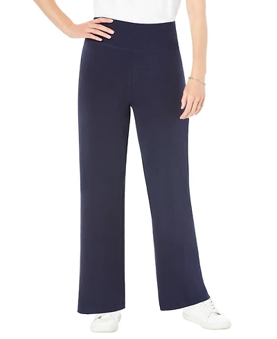 Woman Within Women's Tall Stretch-Cotton Knit Pull-On Wide-Leg Leggings