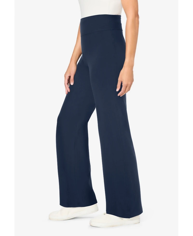 Woman Within Women's Tall Stretch-Cotton Knit Pull-On Wide-Leg Leggings