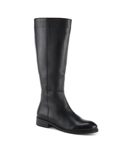 Azura Spring Step Hightail Knee-High Leather Boot with Calf Elastic Gore and Low Stacked Heel