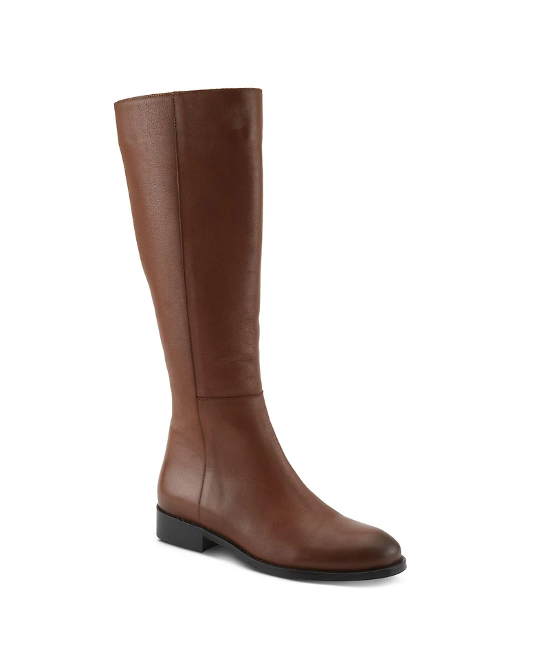 Azura Spring Step Hightail Knee-High Leather Boot with Calf Elastic Gore and Low Stacked Heel