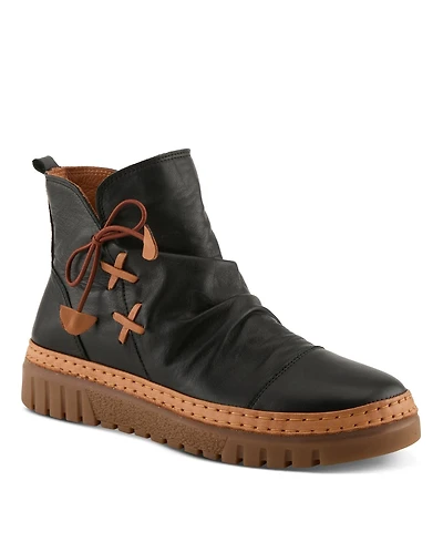Azura Spring Step Vandis Ruched Leather Ankle Bootie with Side Lace Detail and Arch Support Insole