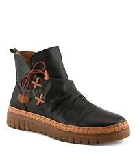 Azura Spring Step Vandis Ruched Leather Ankle Bootie with Side Lace Detail and Arch Support Insole