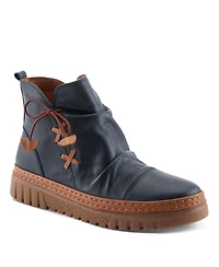 Azura Spring Step Vandis Ruched Leather Ankle Bootie with Side Lace Detail and Arch Support Insole