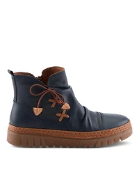 Azura Spring Step Vandis Ruched Leather Ankle Bootie with Side Lace Detail and Arch Support Insole