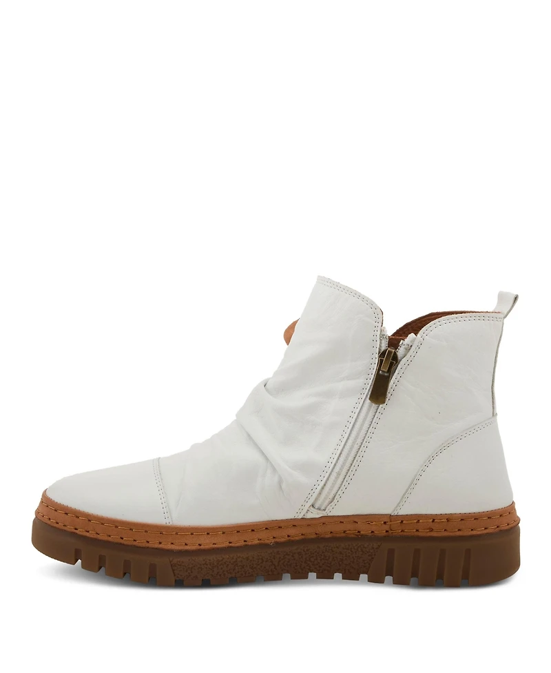 Azura Spring Step Vandis Ruched Leather Ankle Bootie with Side Lace Detail and Arch Support Insole