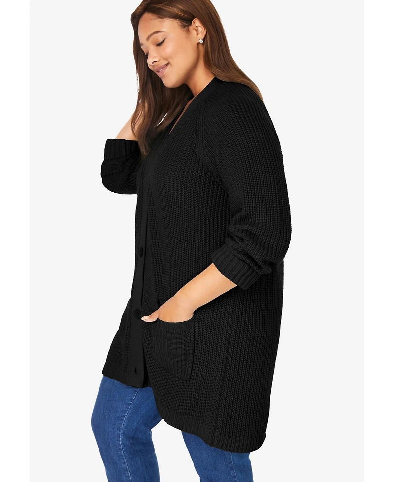 Woman Within Women's Button-Front Shaker Cardigan