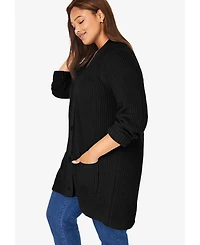 Woman Within Women's Button-Front Shaker Cardigan