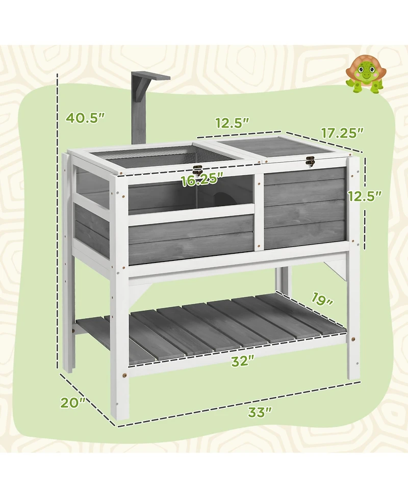 PawHut Tortoise Habitat Enclosure for Indoor W/ Shelf, Tray, Light