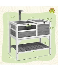 PawHut Tortoise Habitat Enclosure for Indoor W/ Shelf, Tray, Light