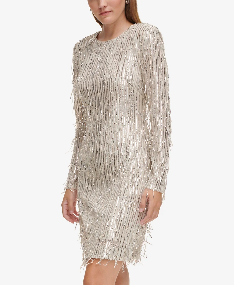 Eliza J Petite Jewel Neck Sequin Cocktail Dress