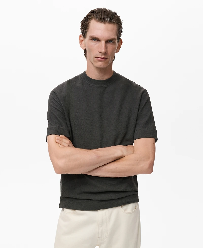 Mango Men's Textured Cotton T-Shirt