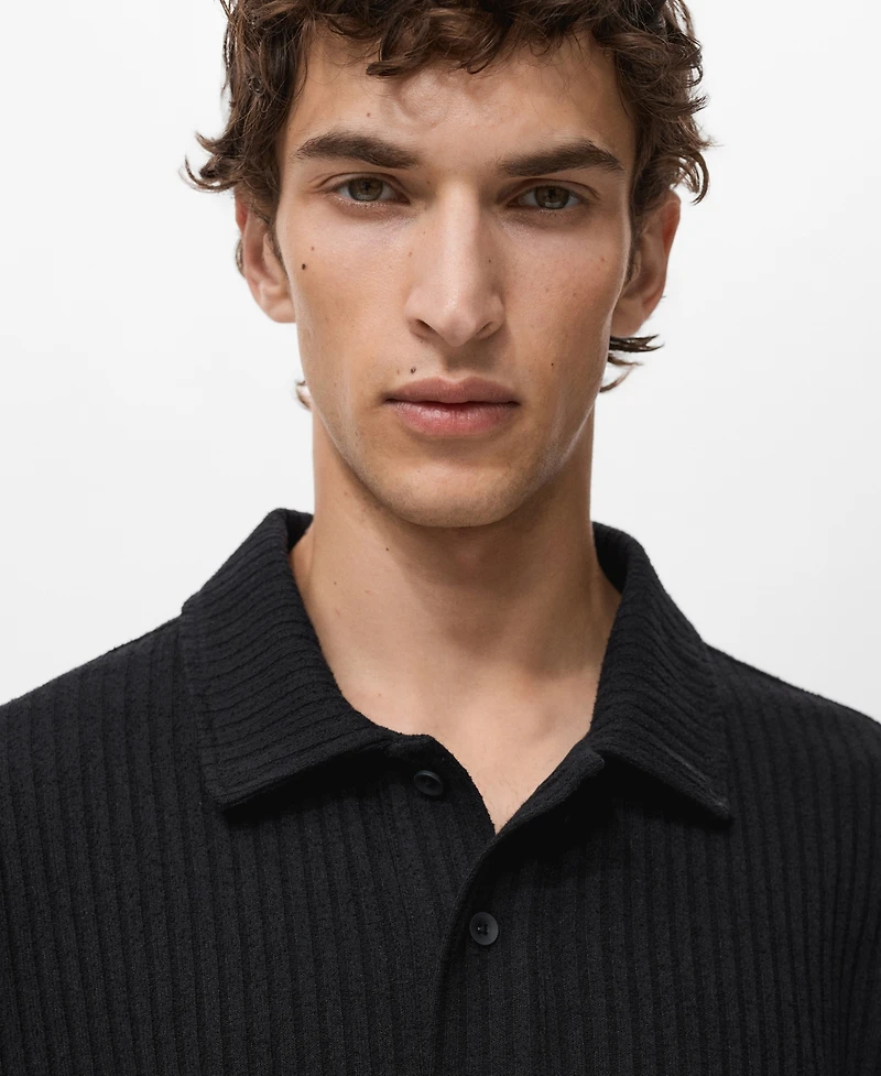 Mango Men's Textured Knitted Polo Shirt