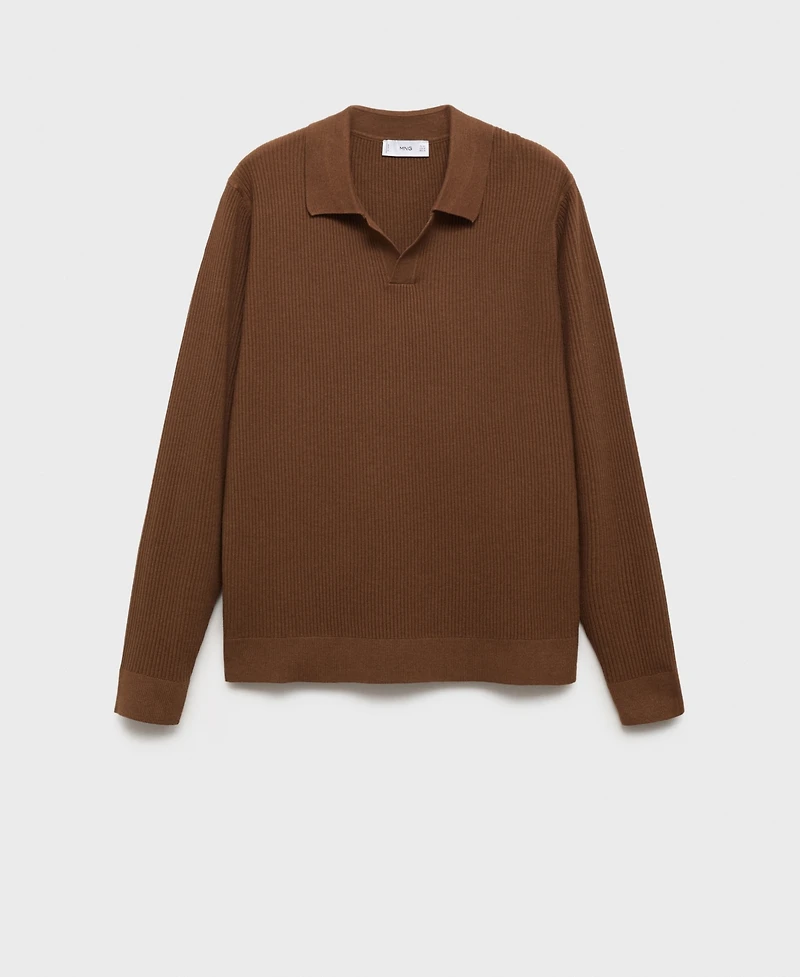 Mango Men's Cotton-Blend Ribbed Polo Sweater