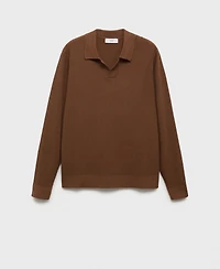 Mango Men's Cotton-Blend Ribbed Polo Sweater