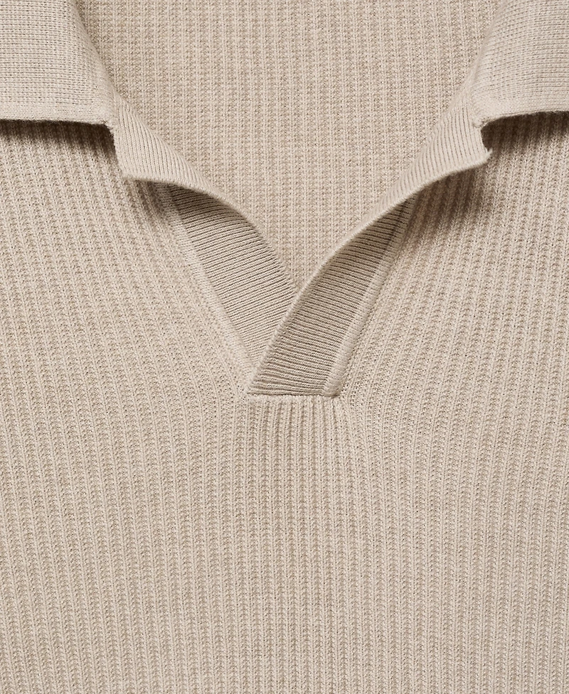 Mango Men's Cotton-Blend Ribbed Polo Sweater