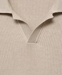 Mango Men's Cotton-Blend Ribbed Polo Sweater