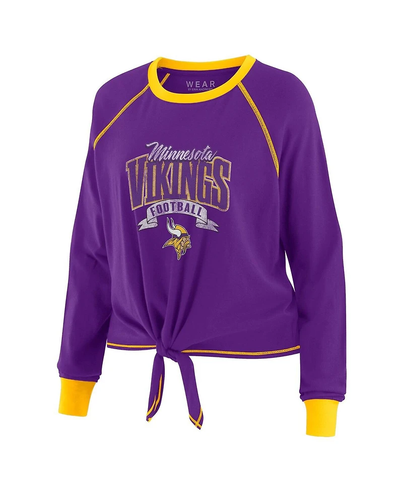Wear by Erin Andrews Women's Purple/Gold Minnesota Vikings Tie-Front Long Sleeve Top