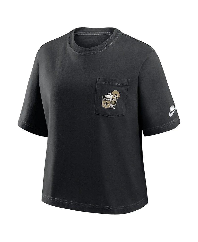 Nike Women's Black New Orleans Saints Rewind Pocket Boxy T-Shirt