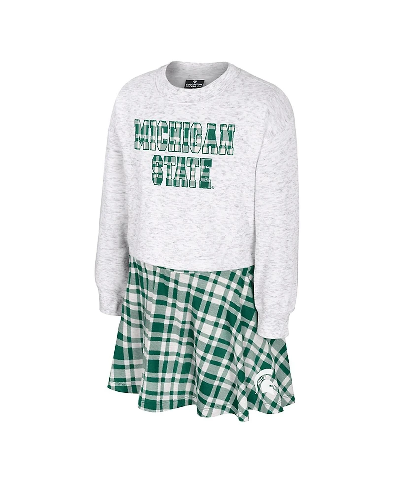 Colosseum Big Girls 2-Piece White Michigan State Spartans Marceline Plaid Skirt and Top Set