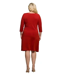 24seven Comfort Apparel Plus Three Quarter Sleeve Ruched Tulip Hem Mini Dress