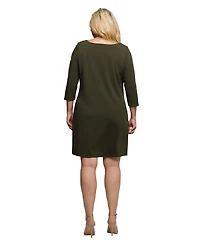 24seven Comfort Apparel Plus Three Quarter Sleeve A Line Knee Length Dress
