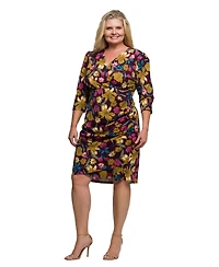 24seven Comfort Apparel Plus Floral Print Faux Wrap Dress
