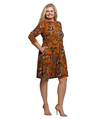 24seven Comfort Apparel Plus Rust Paisley Print Fit Flare Knee Length Dress